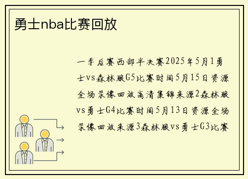 勇士nba比赛回放